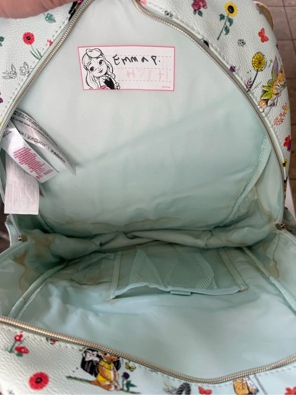 Disney Mint Floral Animator’s Collection Backpack with Gold Trim